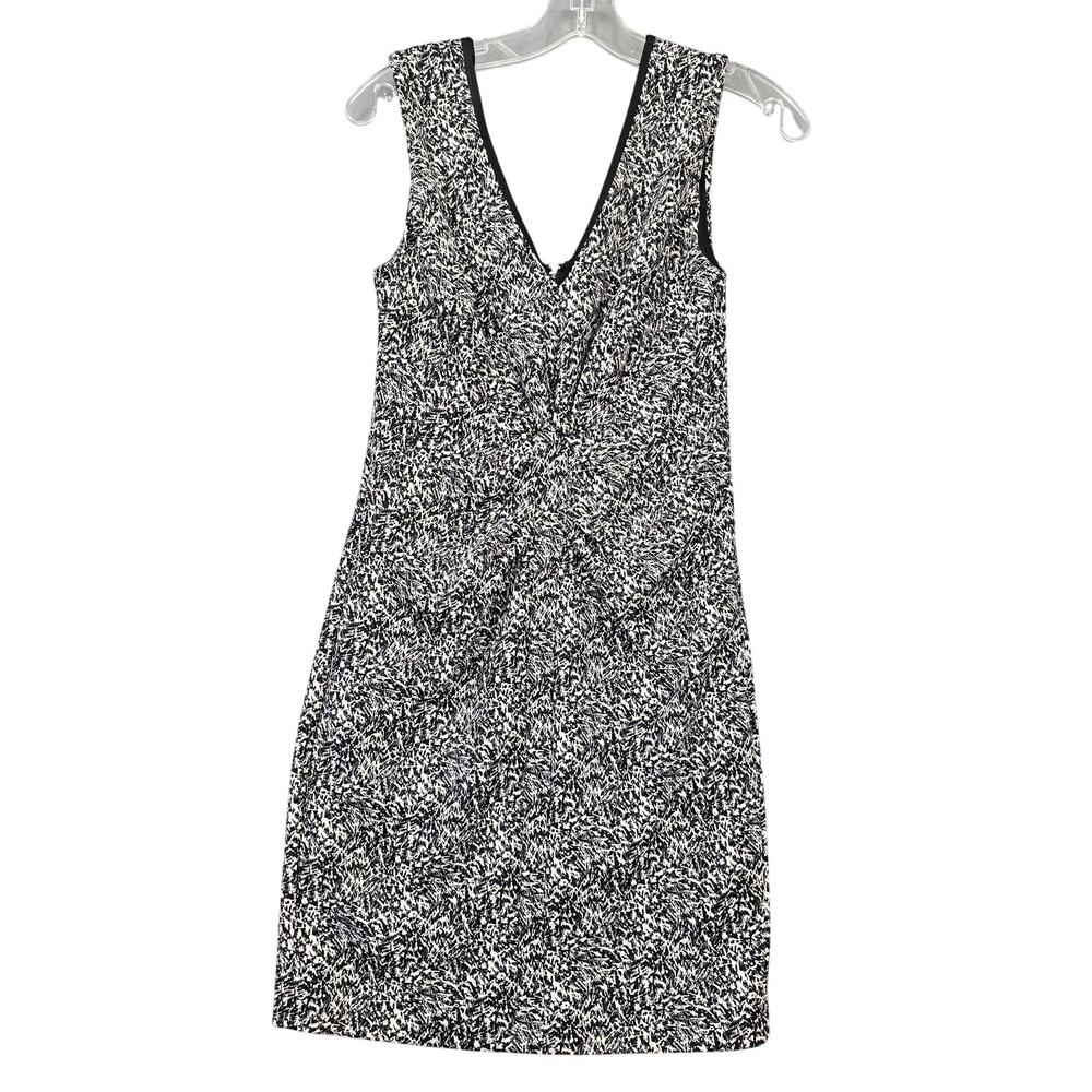 Express Black White Mini Dress Stretch Pleated V-Neck Sleeveless Women's Size 6